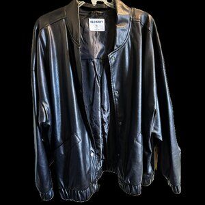 Like New Old Navy Black Faux Leather Bomber Jacket, Woman's 2X, Edgy & Classic